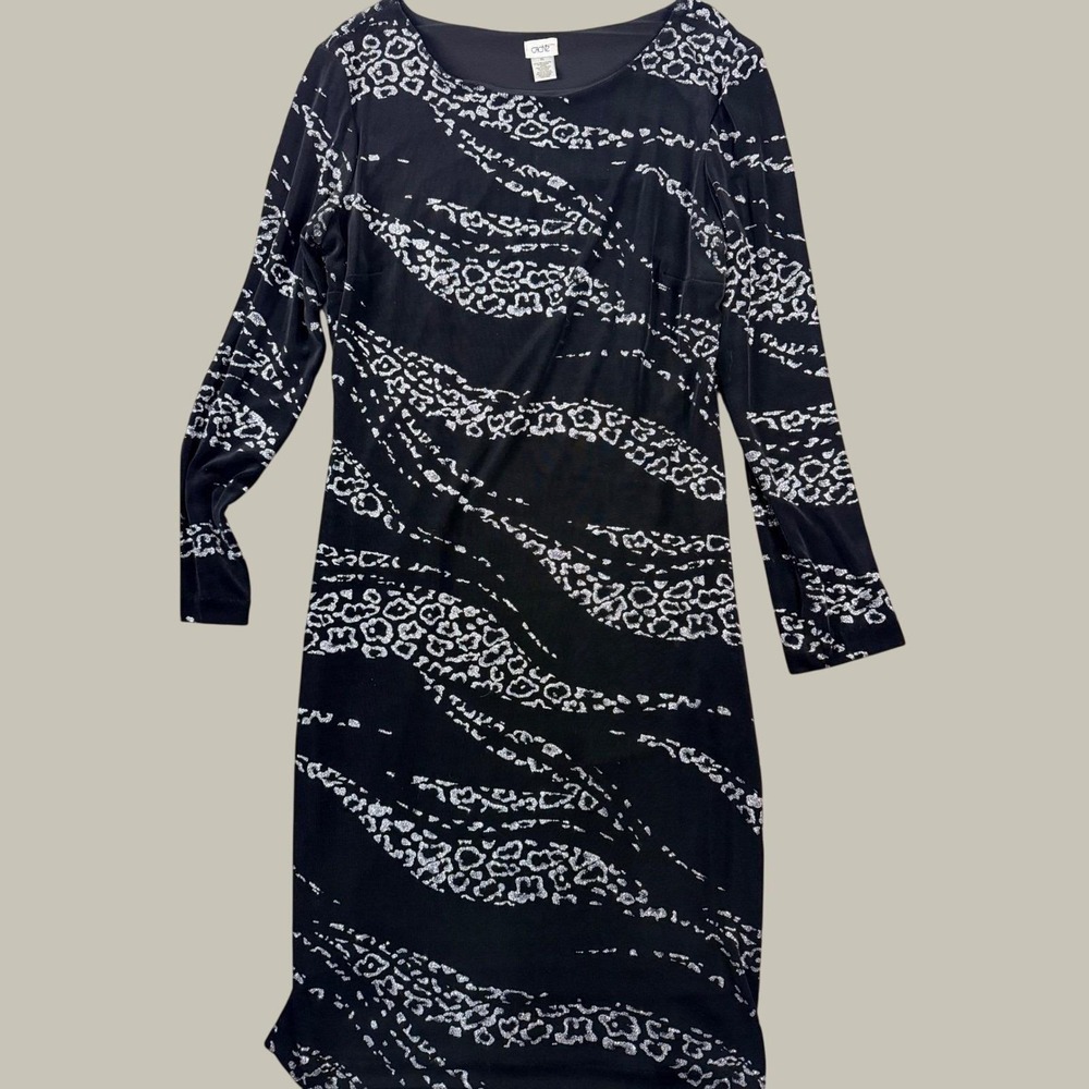 Y2K Cache Womens XL Black Silver Glitter Animal Print Long Sleeve Midi Glam